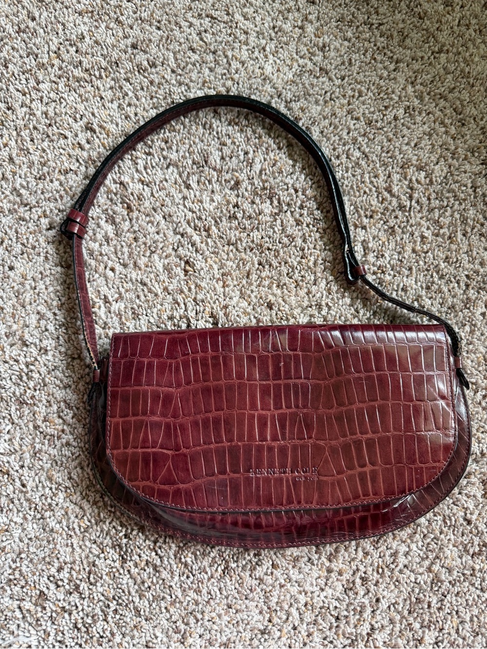 Kenneth Cole Croc-Embossed Burgundy Shoulder Bag